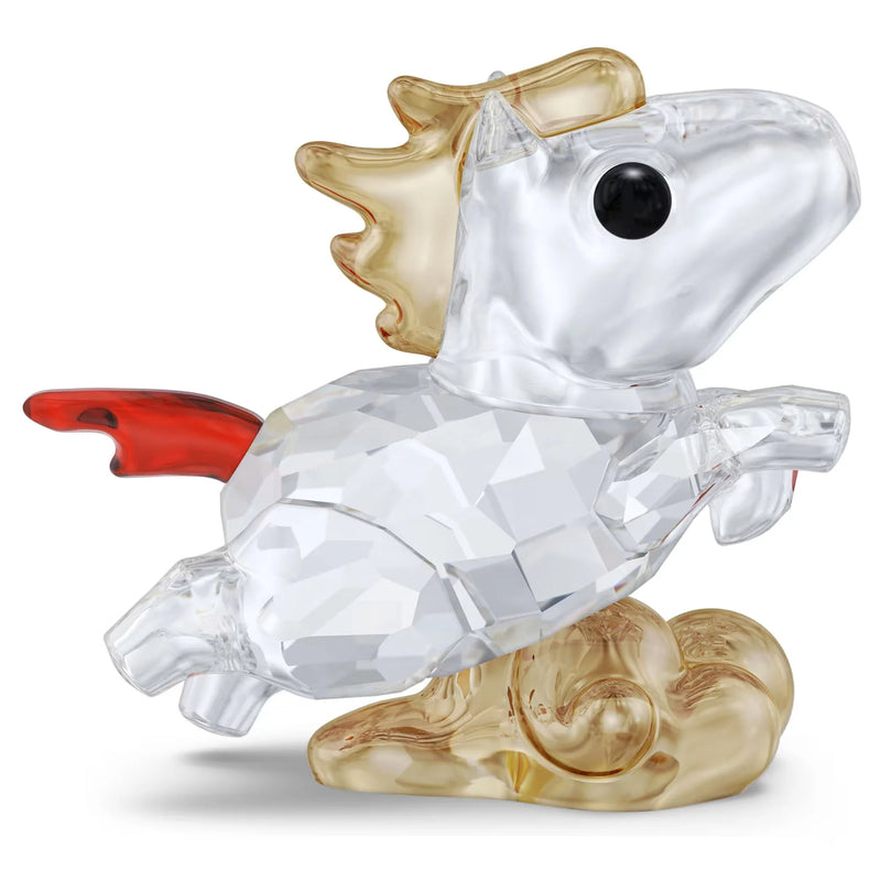 Swarovski clear crystal horse figurine with gold mane and base, and a red tail