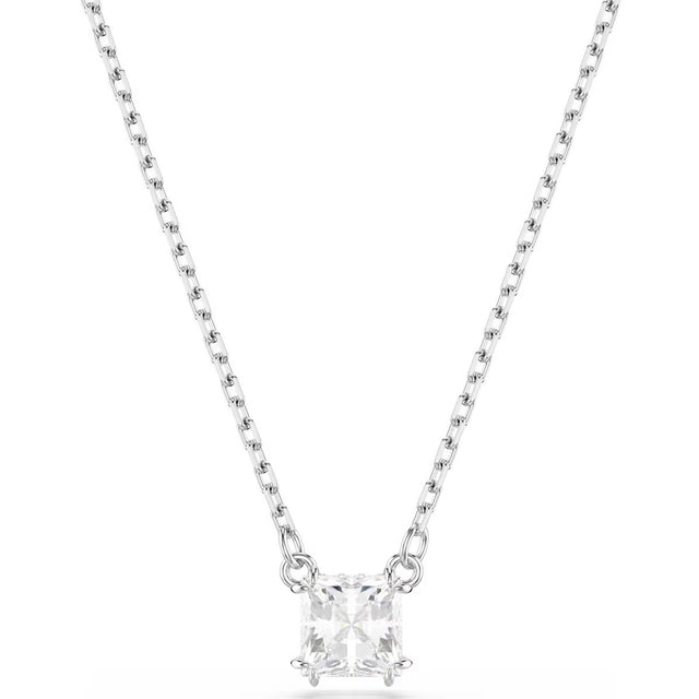 Swarovski Stilla pendant, Square cut, White, Rhodium plated