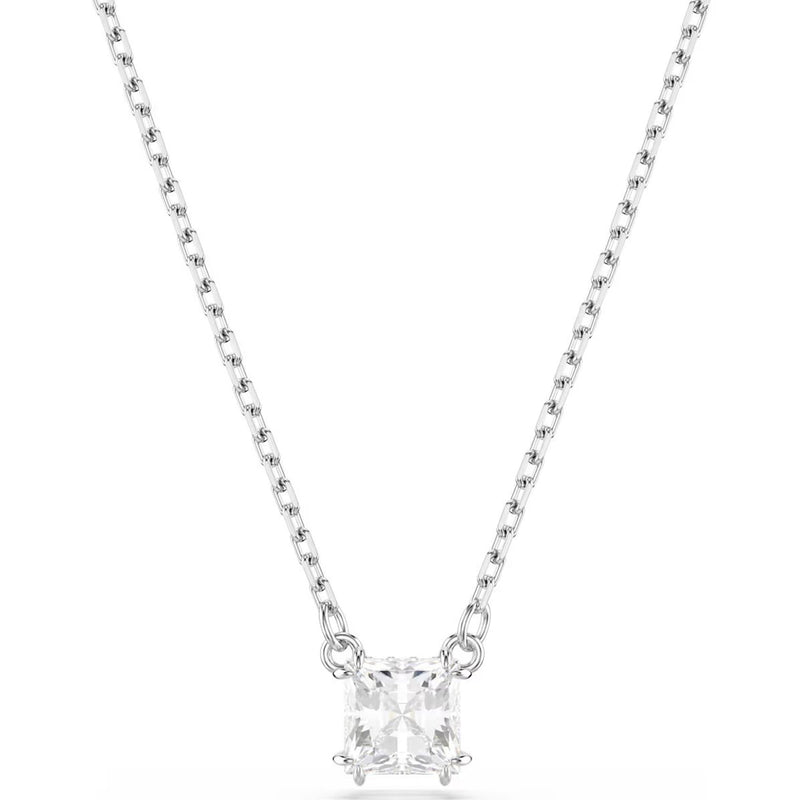 Swarovski Stilla pendant, Square cut, White, Rhodium plated