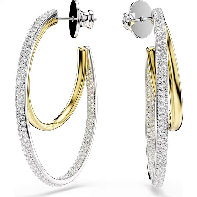 Swarovski Hyperbola hoop earrings, Round cut, Medium, White, Mixed metal finish