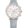 Swarovski Matrix Tennis Chrono watch, Swiss Made, Leather strap, Gray, Champagne gold-tone finish