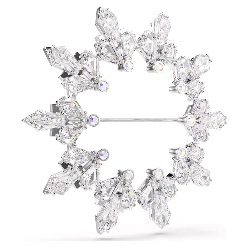 Swarovski Idyllia brooch, Mixed cuts, Snowflake, White, Rhodium plated