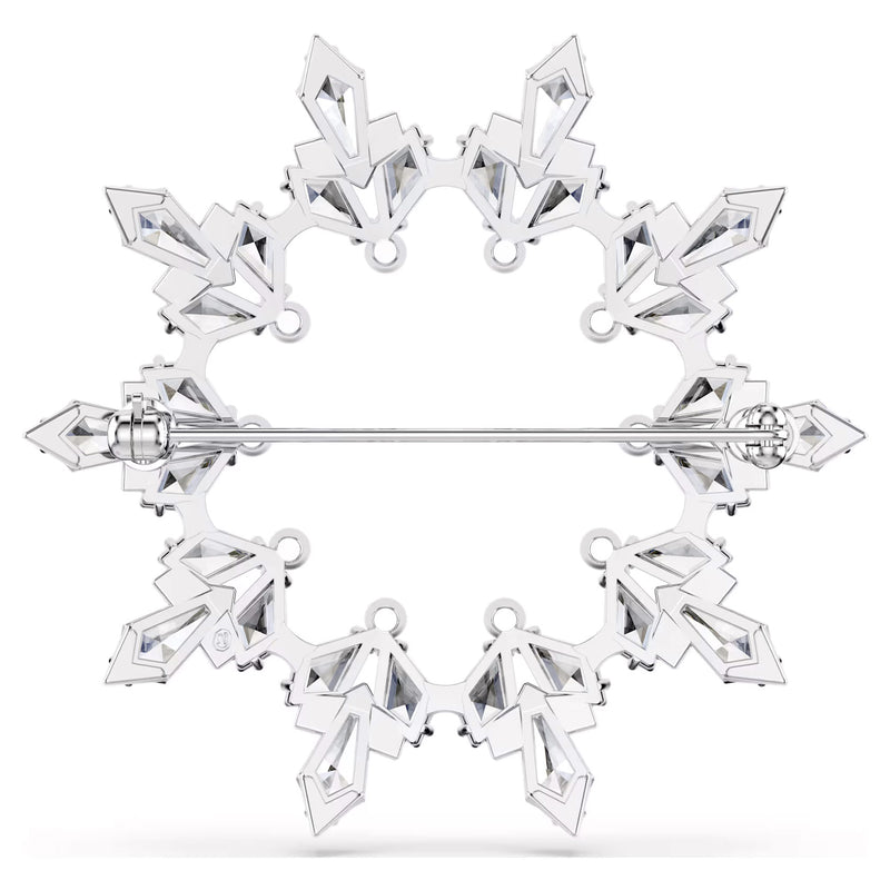 Swarovski Idyllia brooch, Mixed cuts, Snowflake, White, Rhodium plated
