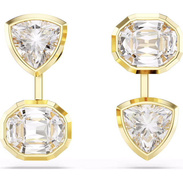 Swarovski Imber earring jackets, Asymmetrical design, Mixed cuts, White, Gold-tone plated