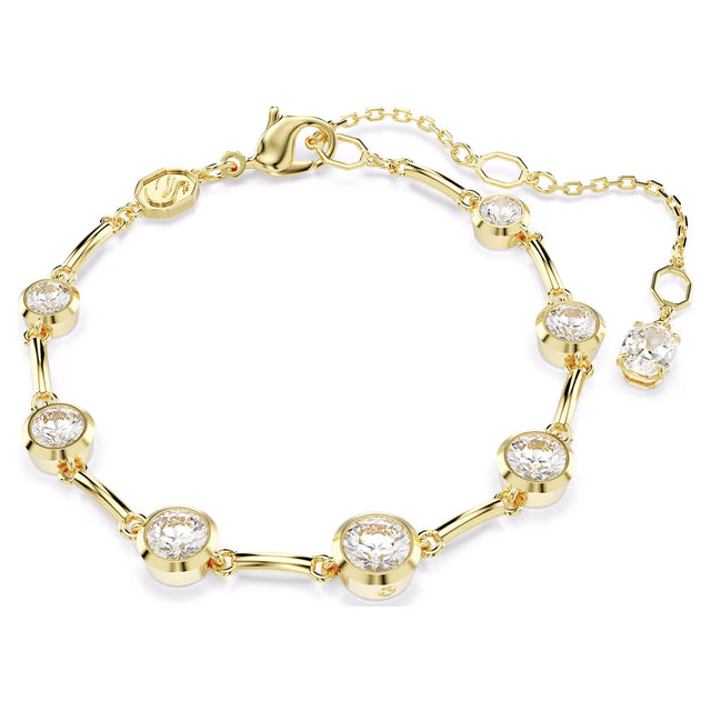 Swarovski Imber Tennis gold bracelet, Mixed round cuts, White, Gold-tone plated, Medium