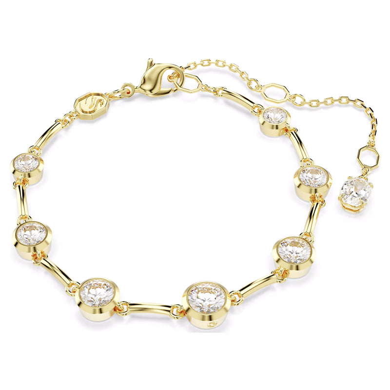 Swarovski Imber Tennis gold bracelet, Mixed round cuts, White, Gold-tone plated, Medium
