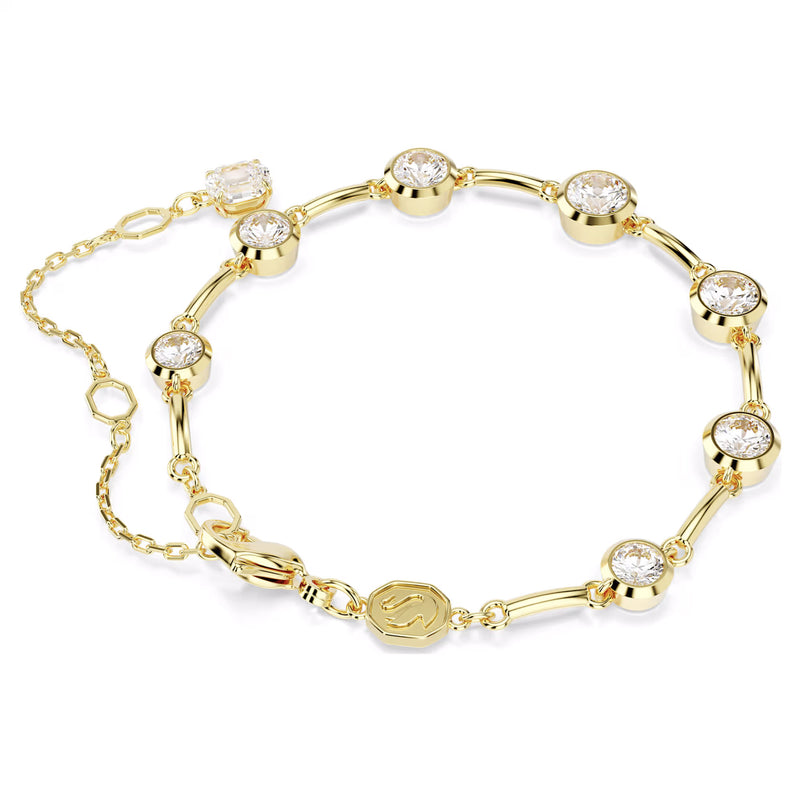 Swarovski Imber Tennis gold bracelet, Mixed round cuts, White, Gold-tone plated, Medium