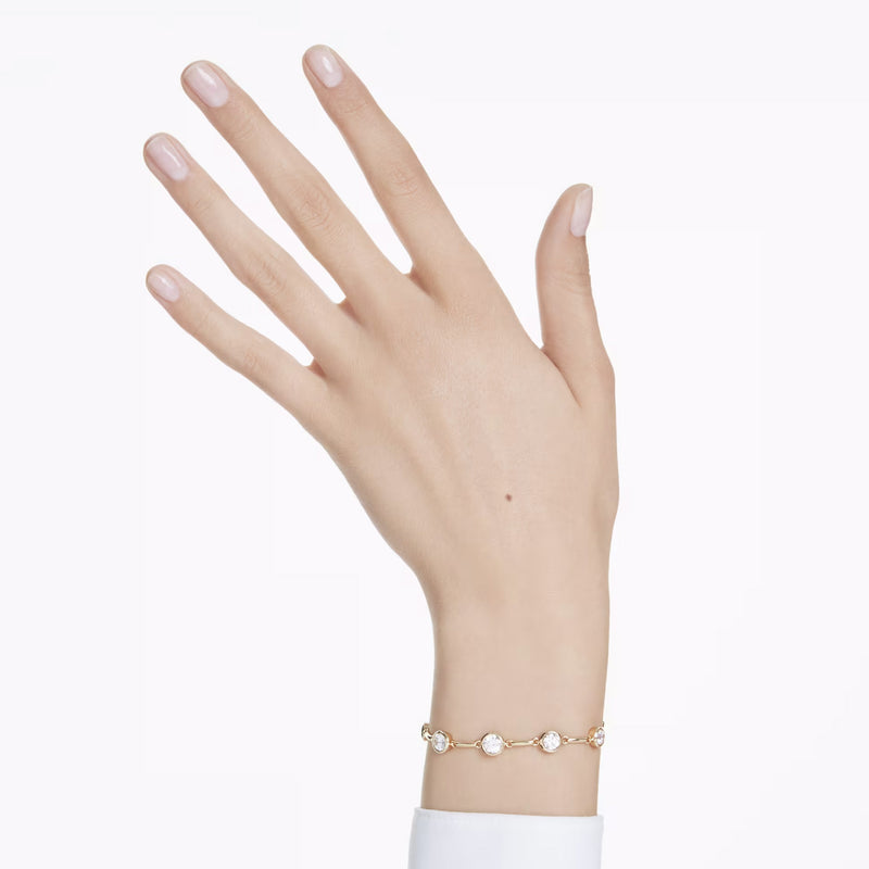 Swarovski Imber Tennis gold bracelet, Mixed round cuts, White, Gold-tone plated, Medium
