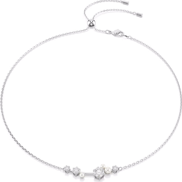 Swarovski Constella necklace, Crystal pearl, Round cuts, White, Rhodium plated