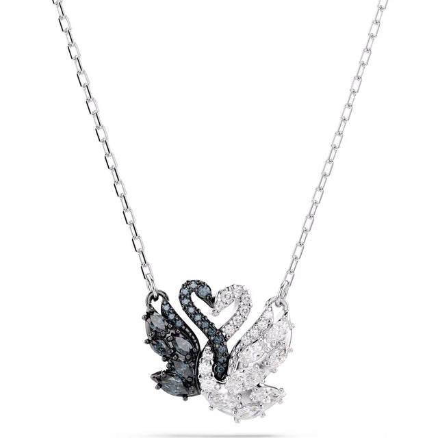 Swarovski Swan pendant, Swan, Black, Rhodium plated