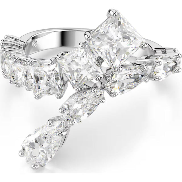 Swarovski Matrix ring, Size 60, Mixed cuts, White, Rhodium plated