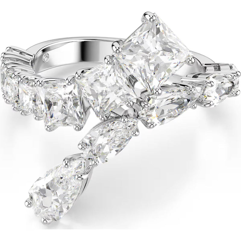 Swarovski Matrix ring, Size 60, Mixed cuts, White, Rhodium plated