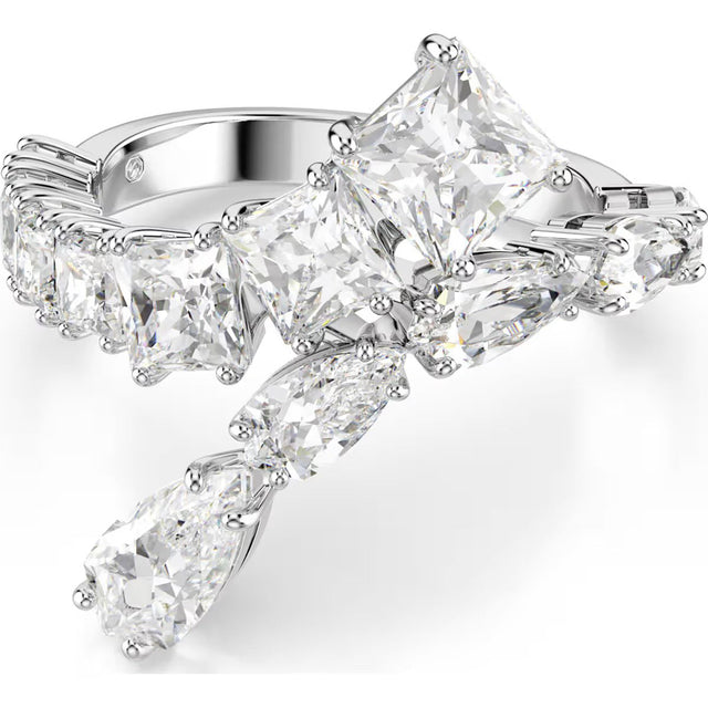 Swarovski Matrix ring, Size 52, Mixed cuts, White, Rhodium plated