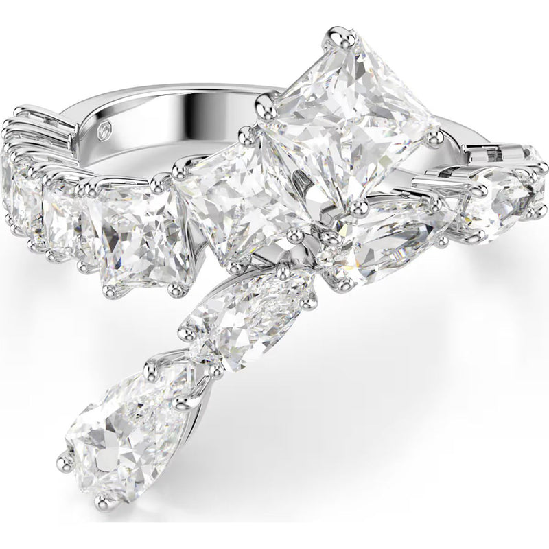 Swarovski Matrix ring, Size 55, Mixed cuts, White, Rhodium plated