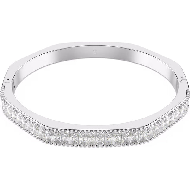 Swarovski Matrix bangle, Baguette cut, White, Rhodium plated, Medium