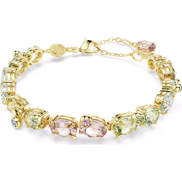 Swarovski Gema Tennis bracelet, Mixed cuts, Multicolored, Gold-tone plated, Medium