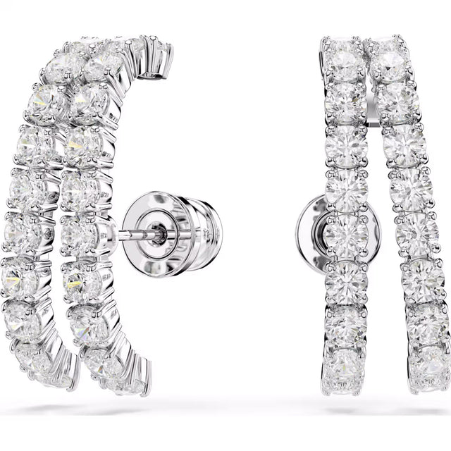 Swarovski Matrix ear cuffs, Round cut, White, Rhodium plated