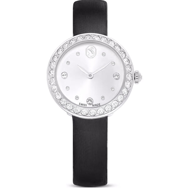 Swarovski Matrix Tennis watch, Swiss Made, Leather strap, Black, Stainless Steel