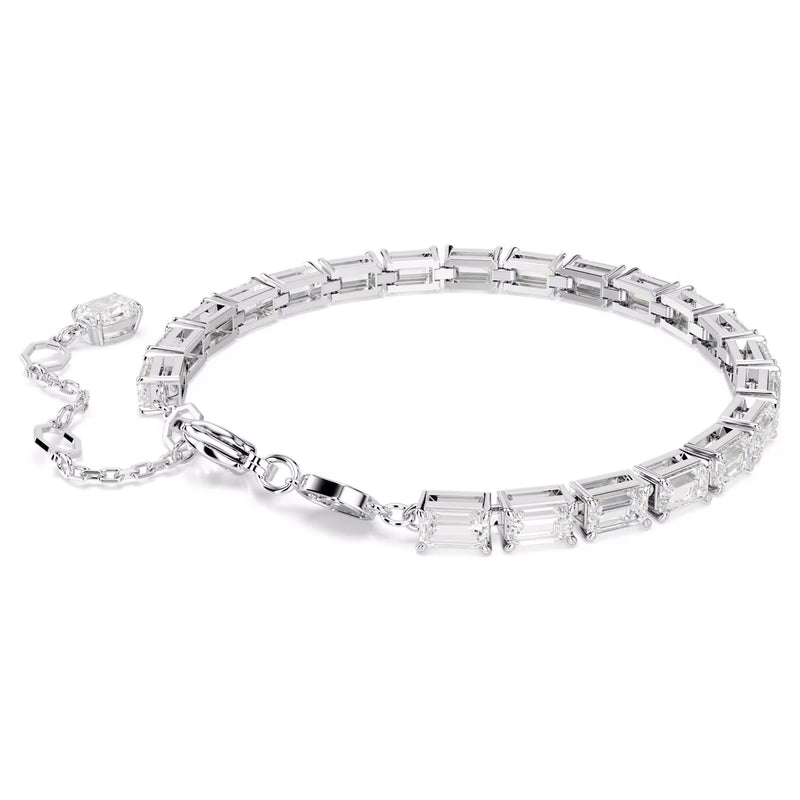 Swarovski Matrix Tennis bracelet, Baguette cut, White, Rhodium plated