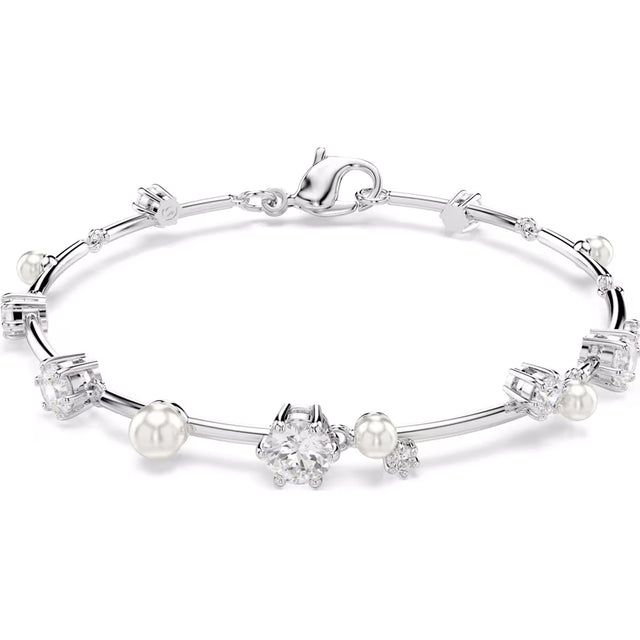 Swarovski Constella Tennis bracelet, Crystal pearl, Round cuts, White, Rhodium plated, Medium