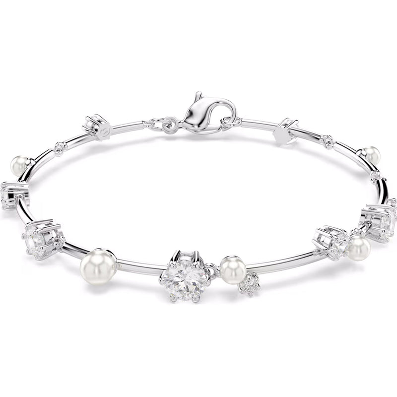 Swarovski Constella Tennis bracelet, Crystal pearl, Round cuts, White, Rhodium plated, Medium