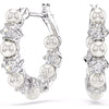 Swarovski Matrix drop silver earrings, Crystal pearl, Round cut, White, Rhodium plated