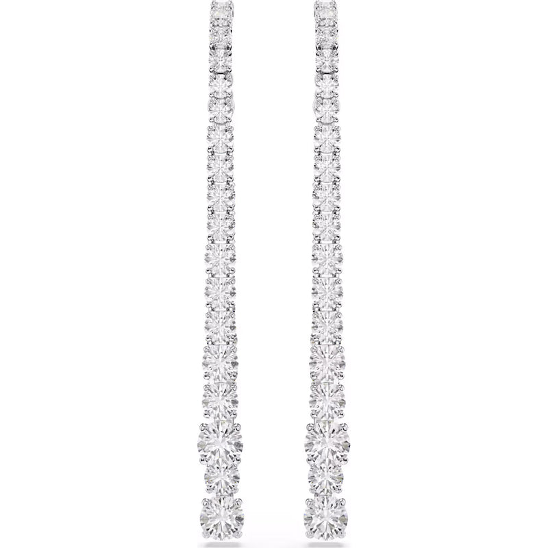 Swarovski Matrix drop earrings, Gradient of round cuts, White, Rhodium plated
