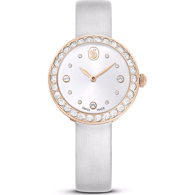 Swarovski Matrix Tennis watch, Swiss Made, Leather strap, Gray, Rose gold-tone finish