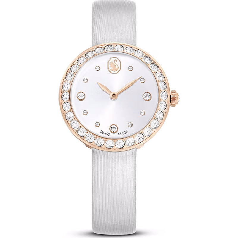 Swarovski Matrix Tennis watch, Swiss Made, Leather strap, Gray, Rose gold-tone finish