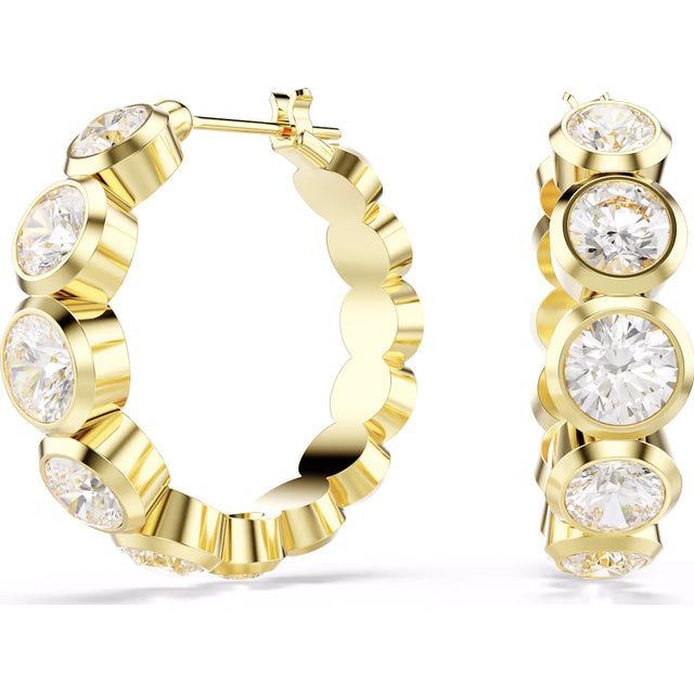 Swarovski Imber hoop earrings, Round cut, White, Gold-tone plated