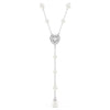 Swarovski x Ariana Grande Capsule Y necklace Crystal pearl, Mixed cuts, Heart, White, Rhodium plated