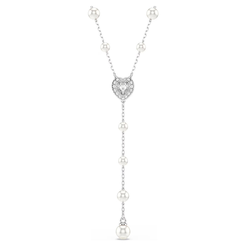 Swarovski x Ariana Grande Capsule Y necklace Crystal pearl, Mixed cuts, Heart, White, Rhodium plated
