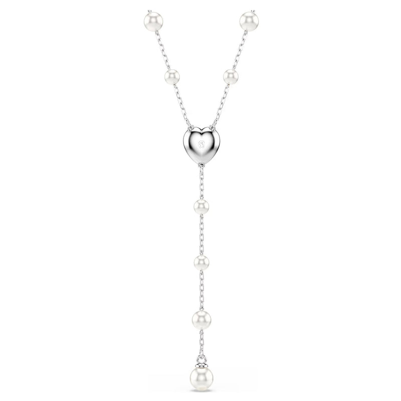 Swarovski x Ariana Grande Capsule Y necklace Crystal pearl, Mixed cuts, Heart, White, Rhodium plated