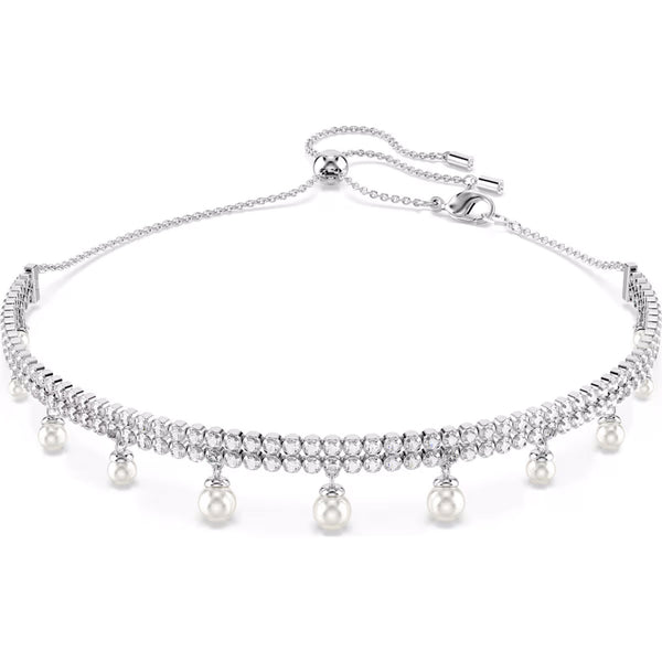 Swarovski Capsule Pearl Choker, White, Rhodium Plated – David