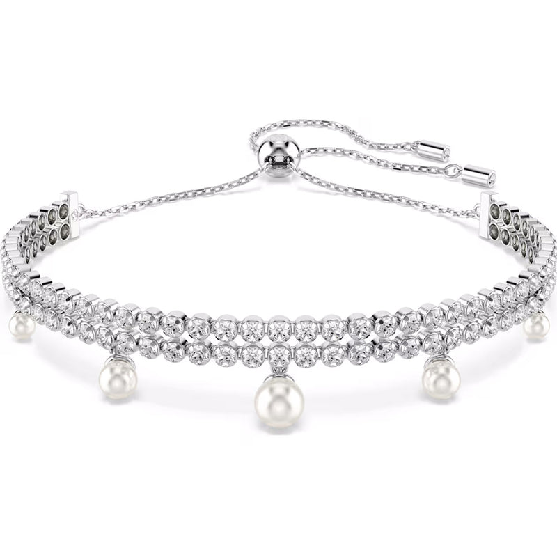 Swarovski Capsule Pearl Bracelet, White, Rhodium Plated, Medium