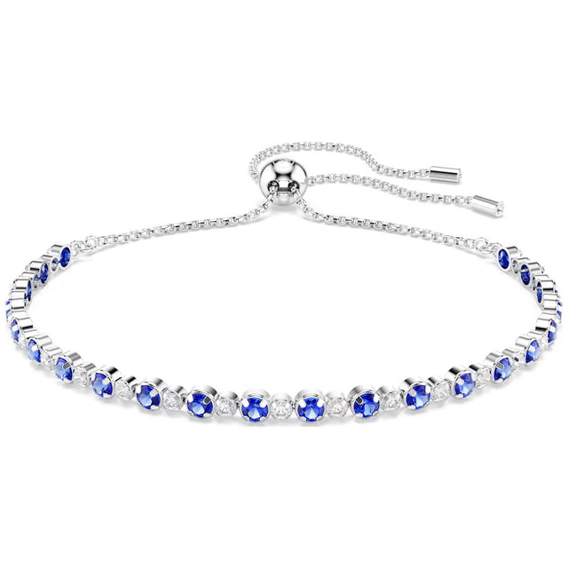 Swarovski Matrix Tennis bracelet, Mixed round cuts, Blue, Rhodium plated