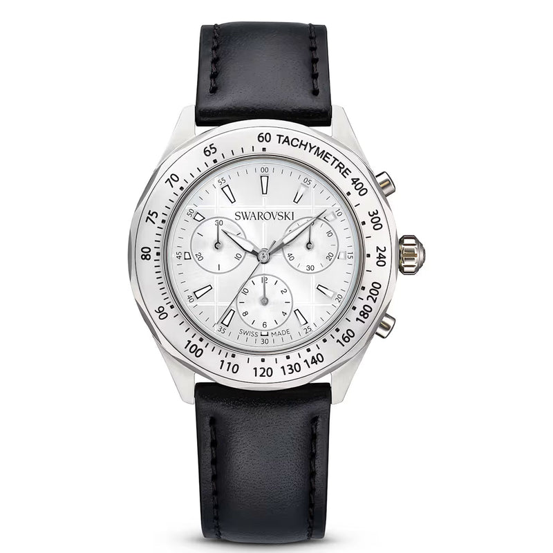 Swarovski Dextera Watch, Swiss Made, Leather bracelet, Silver tone, Stainless Steel