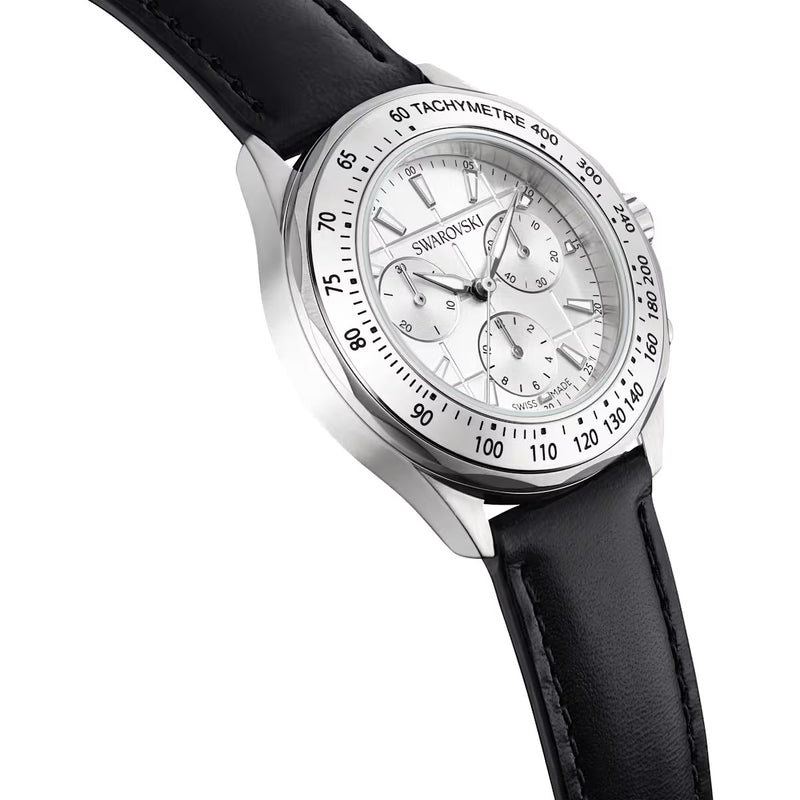 Swarovski Dextera Watch, Swiss Made, Leather bracelet, Silver tone, Stainless Steel