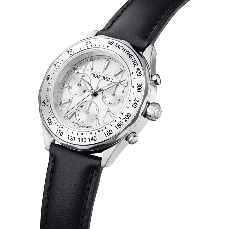 Swarovski Dextera Watch, Swiss Made, Leather bracelet, Silver tone, Stainless Steel