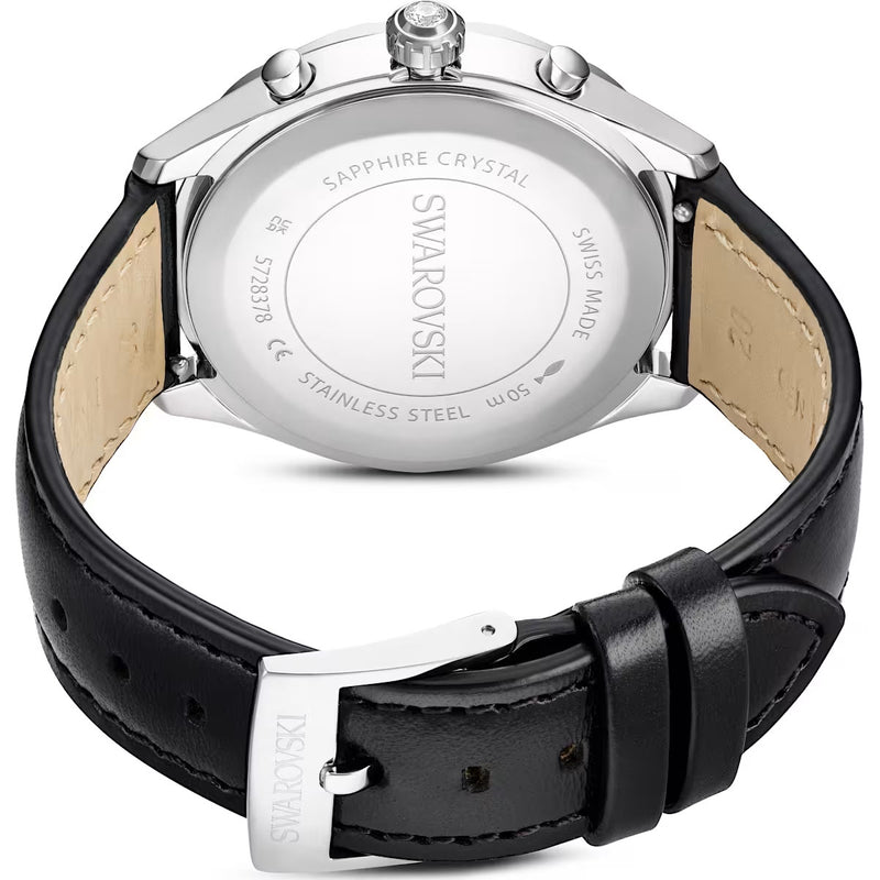 Swarovski Dextera Watch, Swiss Made, Leather bracelet, Silver tone, Stainless Steel