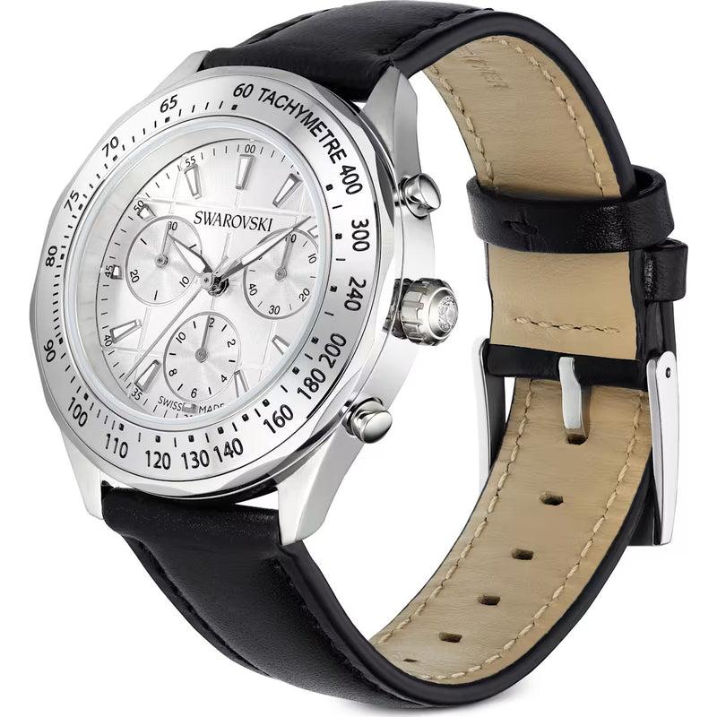 Swarovski Dextera Watch, Swiss Made, Leather bracelet, Silver tone, Stainless Steel