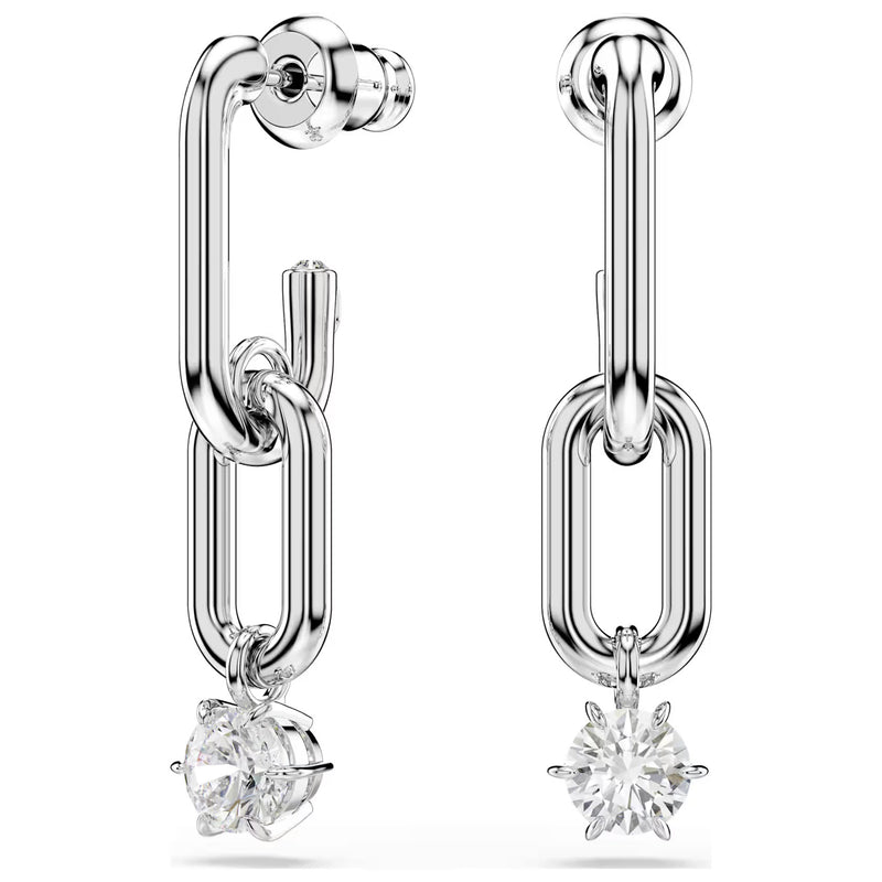 Swarovski Constella drop link earrings, Round cut, White, Rhodium plated