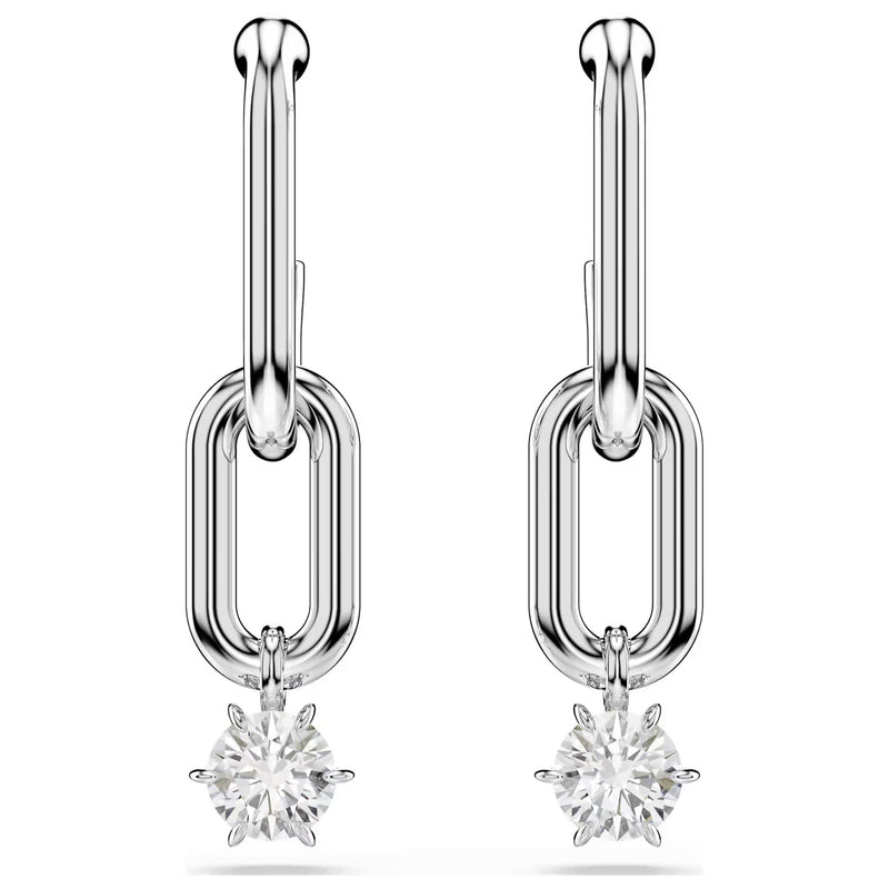 Swarovski Constella drop link earrings, Round cut, White, Rhodium plated