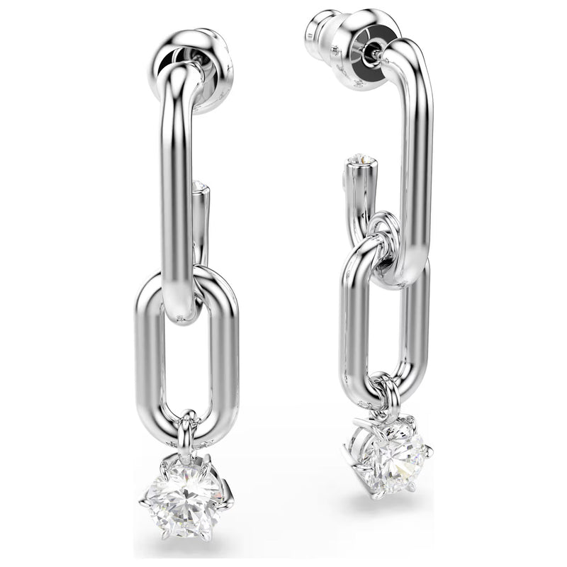 Swarovski Constella drop link earrings, Round cut, White, Rhodium plated