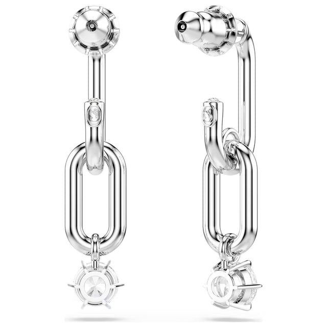 Swarovski Constella drop link earrings, Round cut, White, Rhodium plated
