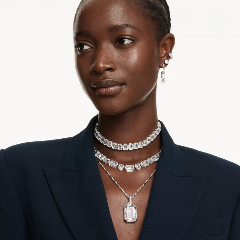 Swarovski Constella drop link earrings, Round cut, White, Rhodium plated