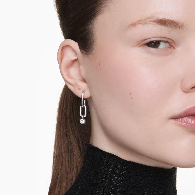 Swarovski Constella drop link earrings, Round cut, White, Rhodium plated