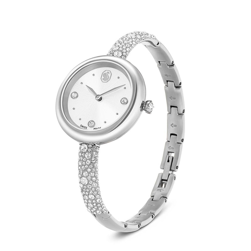 Swarovski Sublima bangle watch, Swiss Made, Metal bracelet, Silver tone, Stainless steel