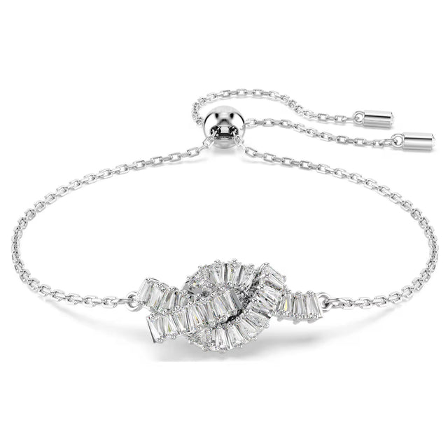 Swarovski Matrix bracelet, Baguette cut, Knot, White, Rhodium plated
