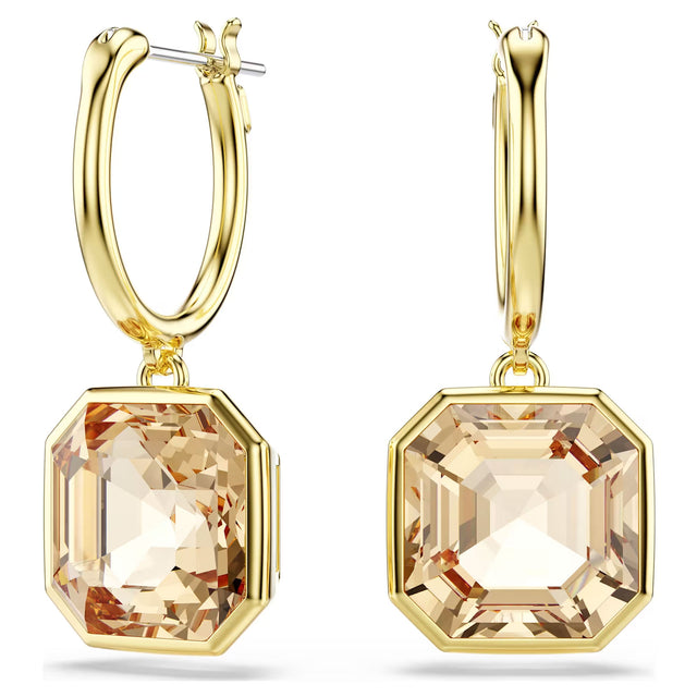 Swarovski Millenia drop earrings, Square cut, Caramel, Gold-tone plated